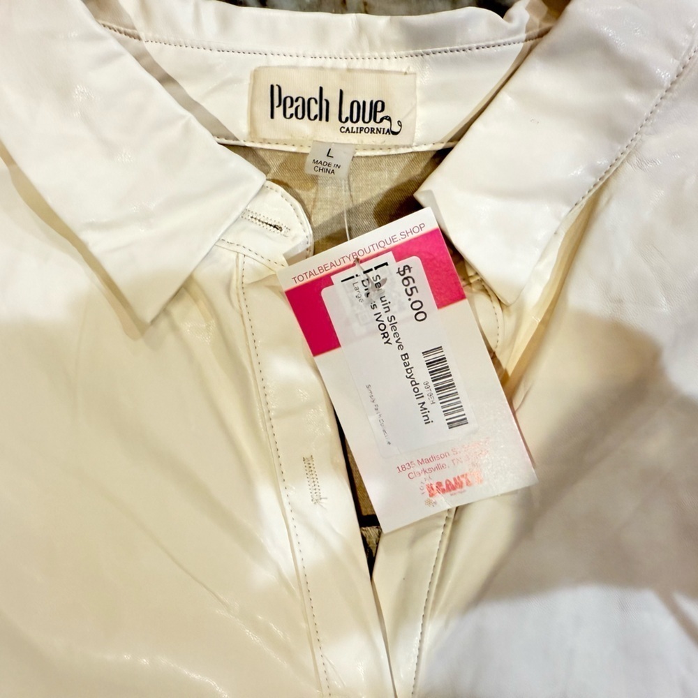 NWT Women’s PEACH LOVE Cream color faux leather & sequin mini dress- Size Large - Picture 8 of 10